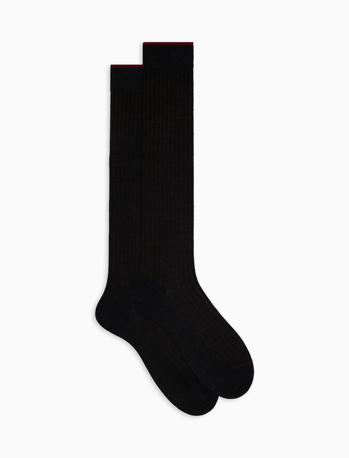 Calze lunghe uomo lana e cotone antracite/tabacco twin rib - Gallo 1927 - Official Online Shop