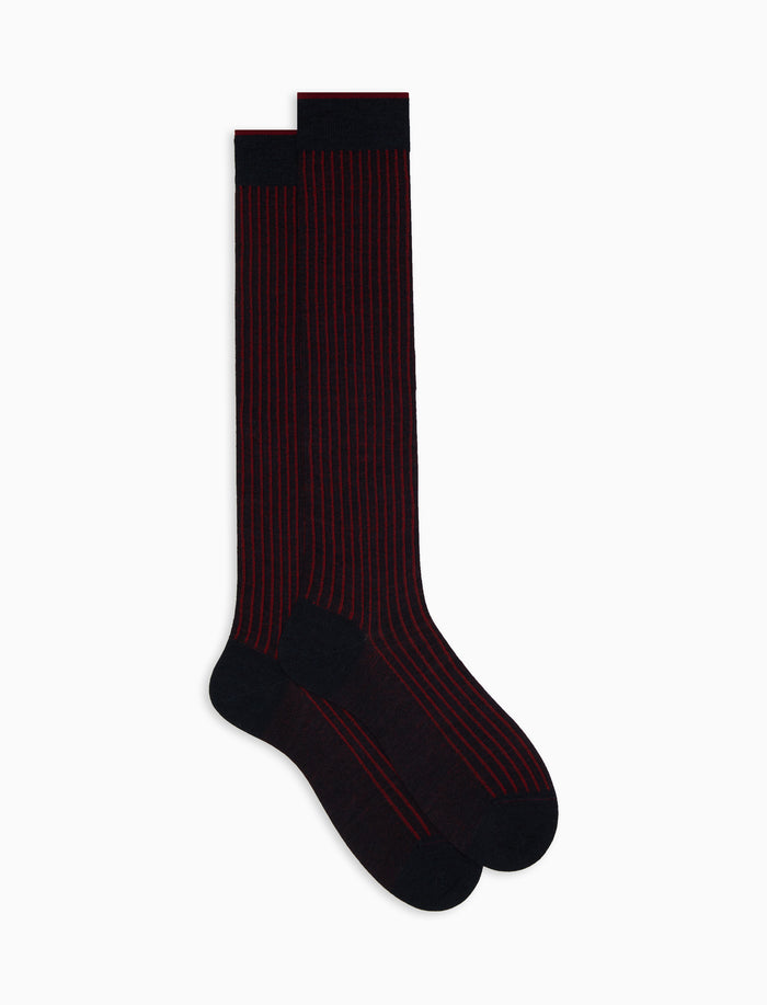 Calze lunghe uomo lana e cotone blu mélange/papavero twin rib - Gallo 1927 - Official Online Shop