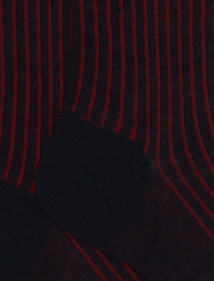 Calze lunghe uomo lana e cotone blu mélange/papavero twin rib - Gallo 1927 - Official Online Shop