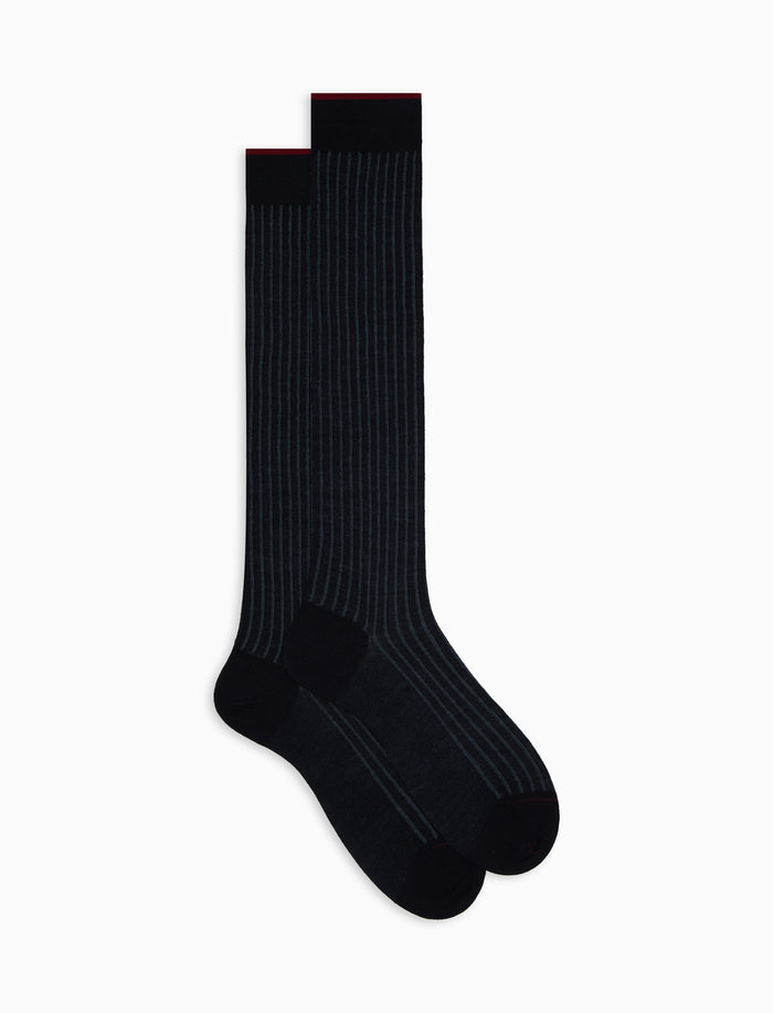 Calze lunghe uomo lana e cotone blu twin rib - Gallo 1927 - Official Online Shop
