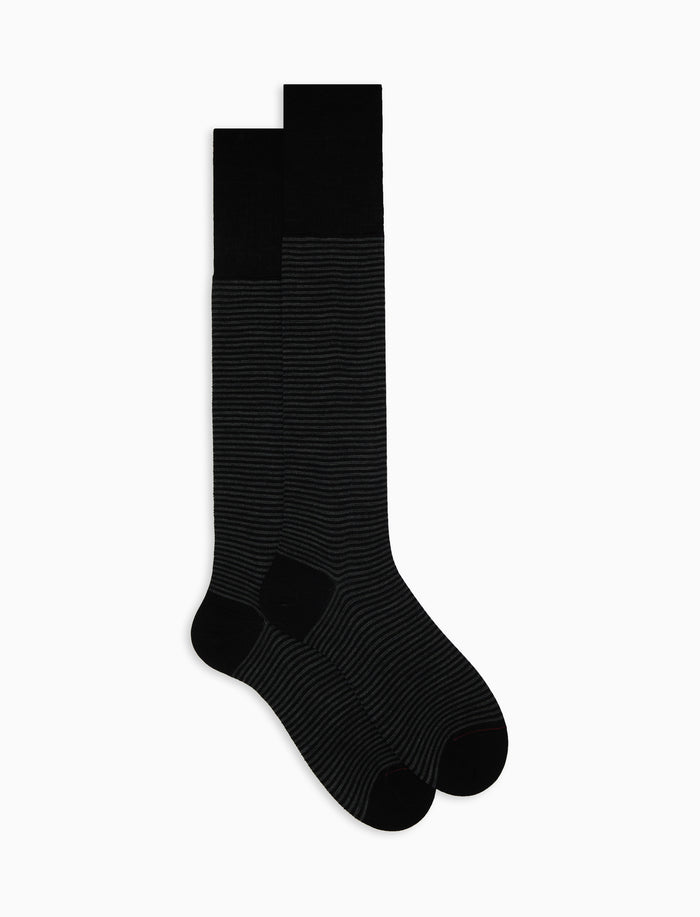 Calze lunghe uomo lana e cotone nero righe windsor - Gallo 1927 - Official Online Shop