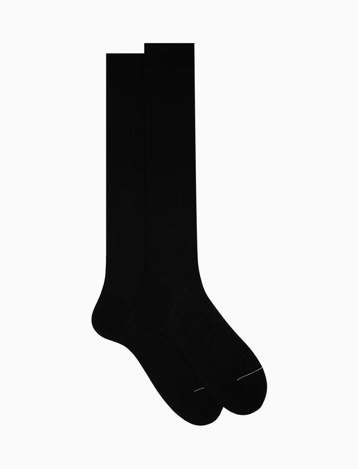Calze lunghe uomo lana nero tinta unita a coste - Gallo 1927 - Official Online Shop