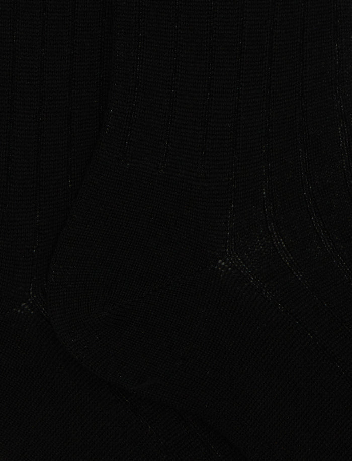 Calze lunghe uomo lana nero tinta unita a coste - Gallo 1927 - Official Online Shop