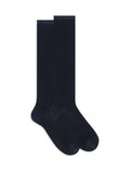 Calze lunghe viscosa blu tinta unita a coste - Gallo 1927 - Official Online Shop