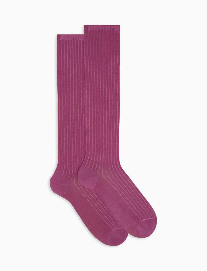 Calze lunghe viscosa fucsia tinta unita a coste - Gallo 1927 - Official Online Shop