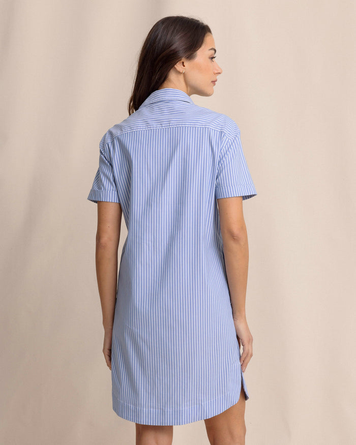 The back view of the Southern Tide Cam brrr°® Stripe Dress by Southern Tide - Blue Lolite