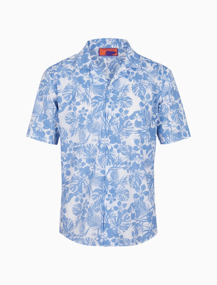 Camicia maniche corte uomo cotone acquario fantasia ibisco e foglie - Gallo 1927 - Official Online Shop