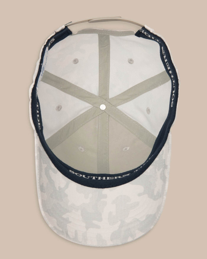 The detail of the Camo Printed Performance Hat by Southern Tide - Seagull Grey