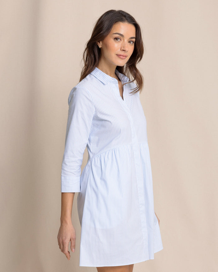 The side view of the Southern Tide Cara brrr°® Stripe Dress by Southern Tide - Cerulean