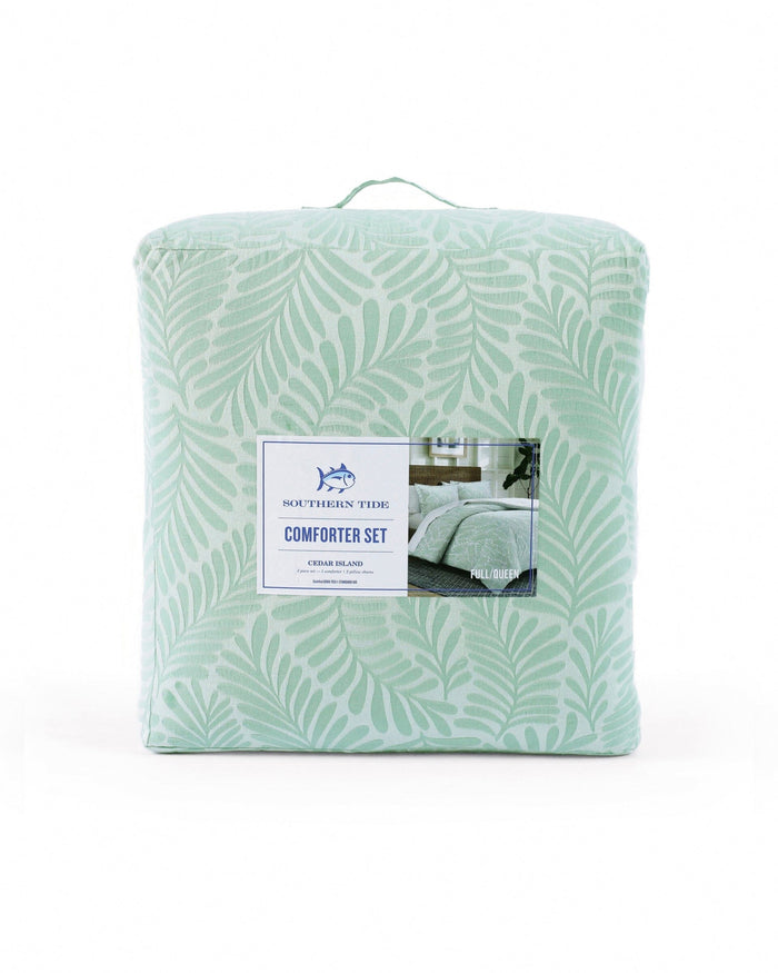 The front view of the Southern Tide Cedar Island Comforter Set by Southern Tide - Sage