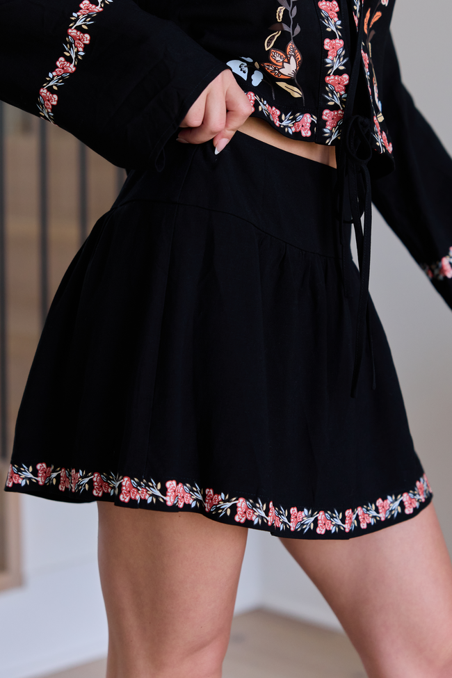 Celeste Black Floral Border Skirt FINAL SALE