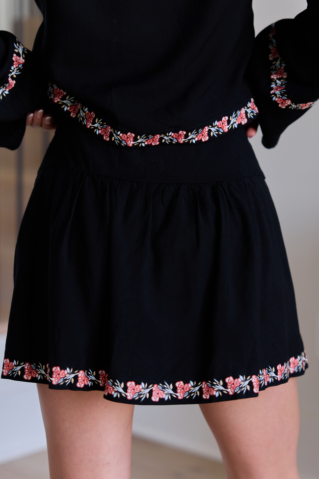 Celeste Black Floral Border Skirt FINAL SALE