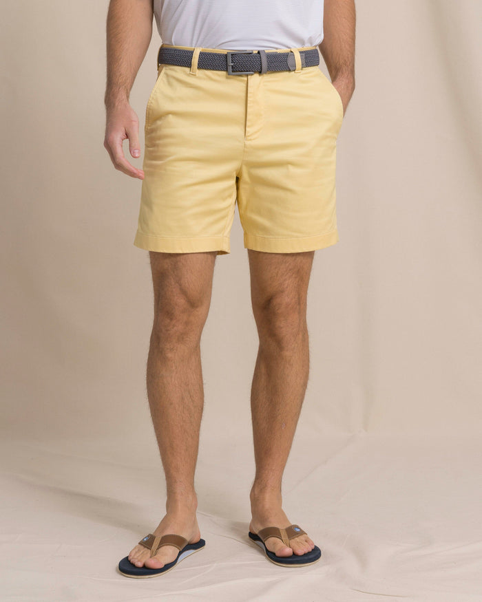 The front view of the Southern Tide Channel Marker 7" Stretch Chino Short by Southern Tide - Pineapple