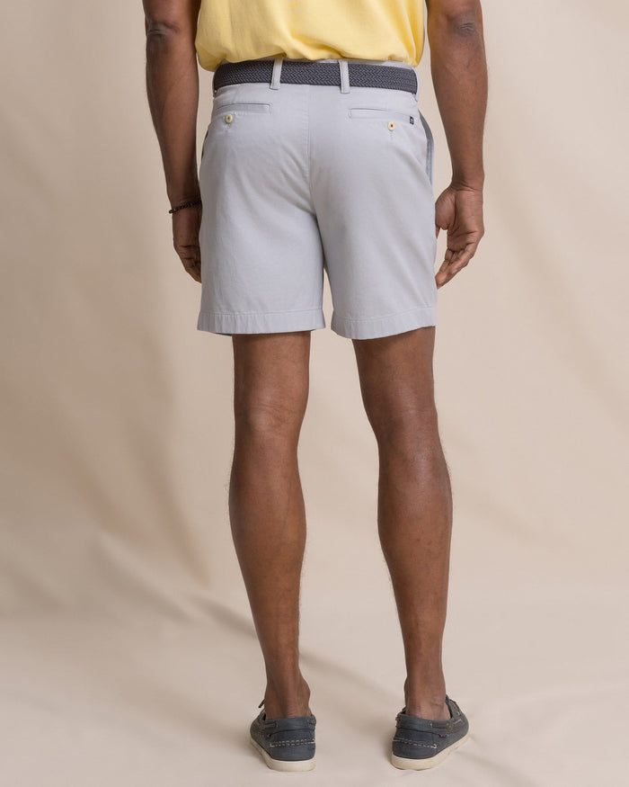 The back view of the Southern Tide Channel Marker 7" Stretch Chino Short by Southern Tide - Seagull Grey