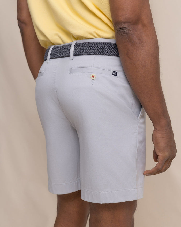 The detail view of the Southern Tide Channel Marker 7" Stretch Chino Short by Southern Tide - Seagull Grey