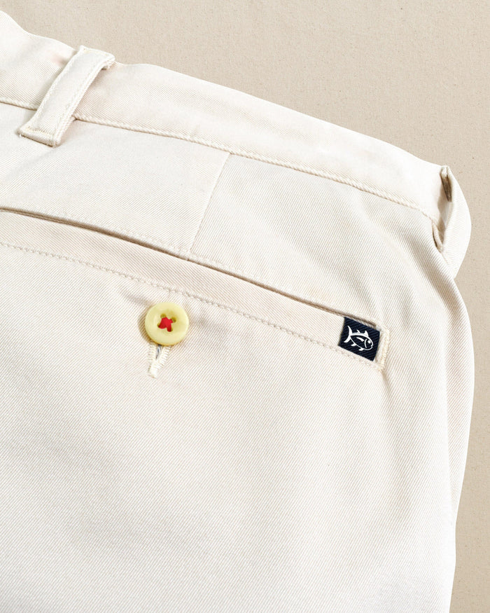 The detail view of the Southern Tide Channel Marker 7" Stretch Chino Short by Southern Tide - Stone