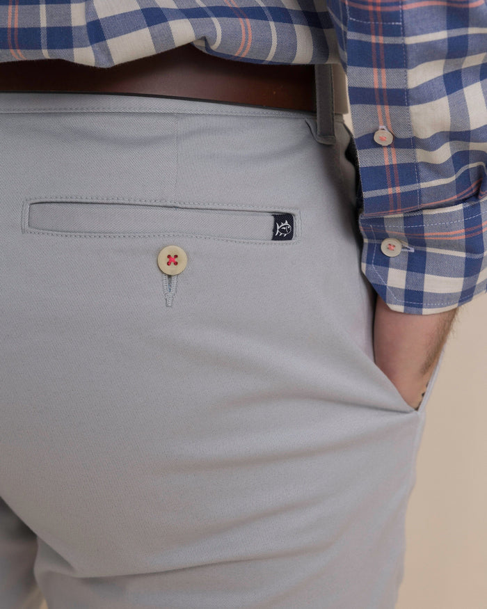 The detail view of the Southern Tide Channel Marker Stretch Chino Pant by Southern Tide - Seagull Grey