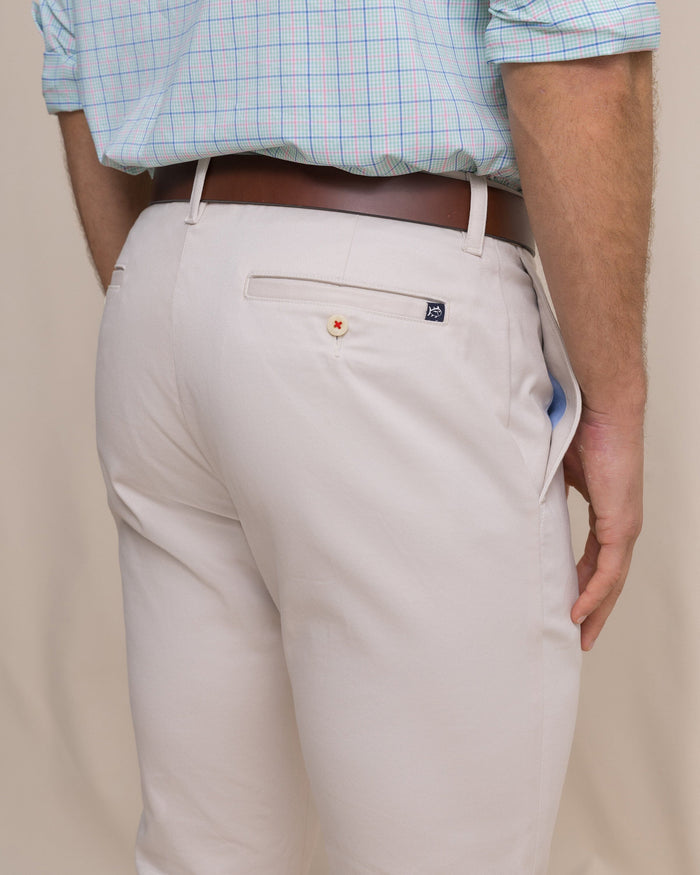 The detail view of the Southern Tide Channel Marker Stretch Chino Pant by Southern Tide - Stone