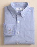 The front view of the Southern Tide Charleston Granby Stripe Long Sleeve Sport Shirt by Southern Tide - Cobalt Blue