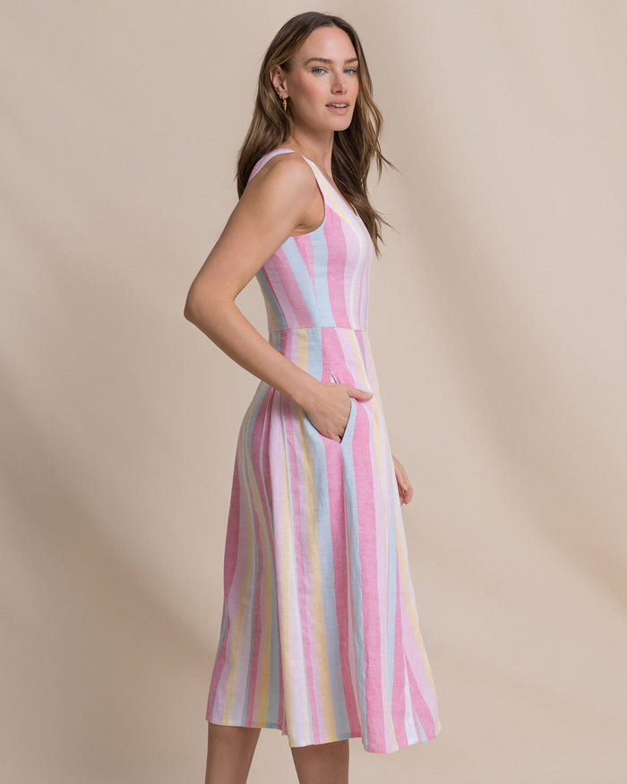 The side view of the Southern Tide Charmaine Gored Midi Dress by Southern Tide - Island Pink