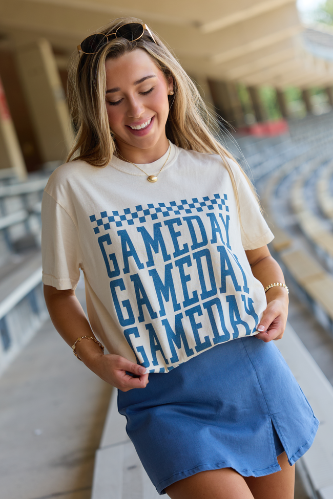 Checkered Gameday Navy Repeat Ivory Graphic Tee