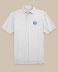 The front of the Citadel Bulldogs Driver Spacedye Performance Polo Shirt by Southern Tide - Slate Grey