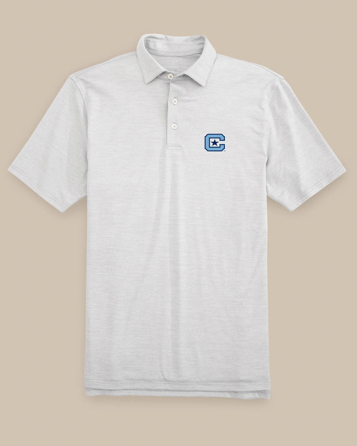 The front of the Citadel Bulldogs Driver Spacedye Performance Polo Shirt by Southern Tide - Slate Grey
