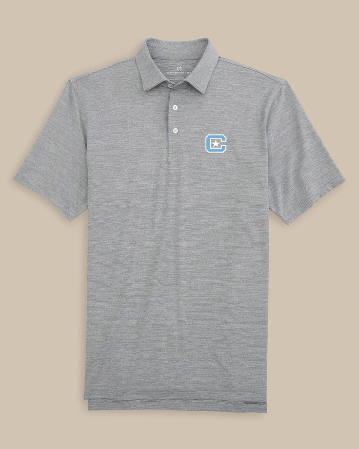 The front of the Citadel Bulldogs Driver Spacedye Performance Polo Shirt by Southern Tide - Navy