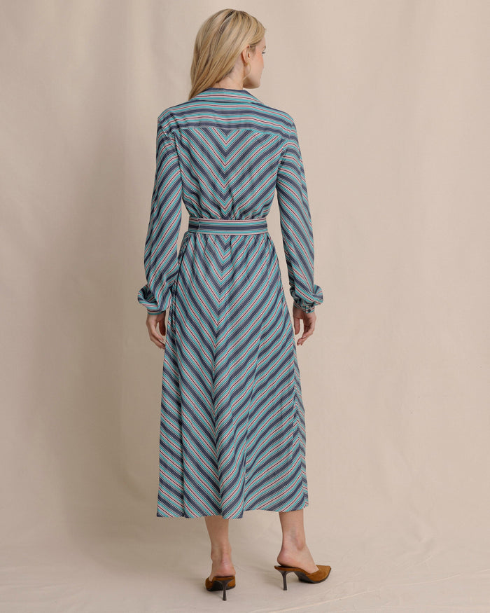 The back view of the Southern Tide Clarissa Stripe Maxi Dress by Southern Tide - Dress Blue