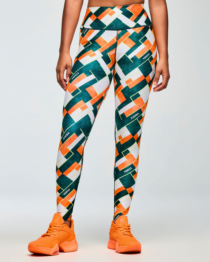 White/Orange # Class of 2001 High Waisted Ankle Leggings - Dark Blue/Orange