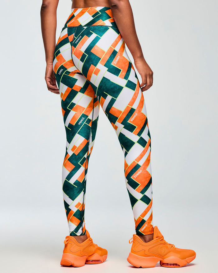 White/Orange # Class of 2001 High Waisted Ankle Leggings - Dark Blue/Orange