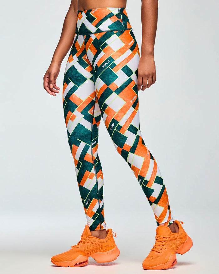 White/Orange # Class of 2001 High Waisted Ankle Leggings - Dark Blue/Orange