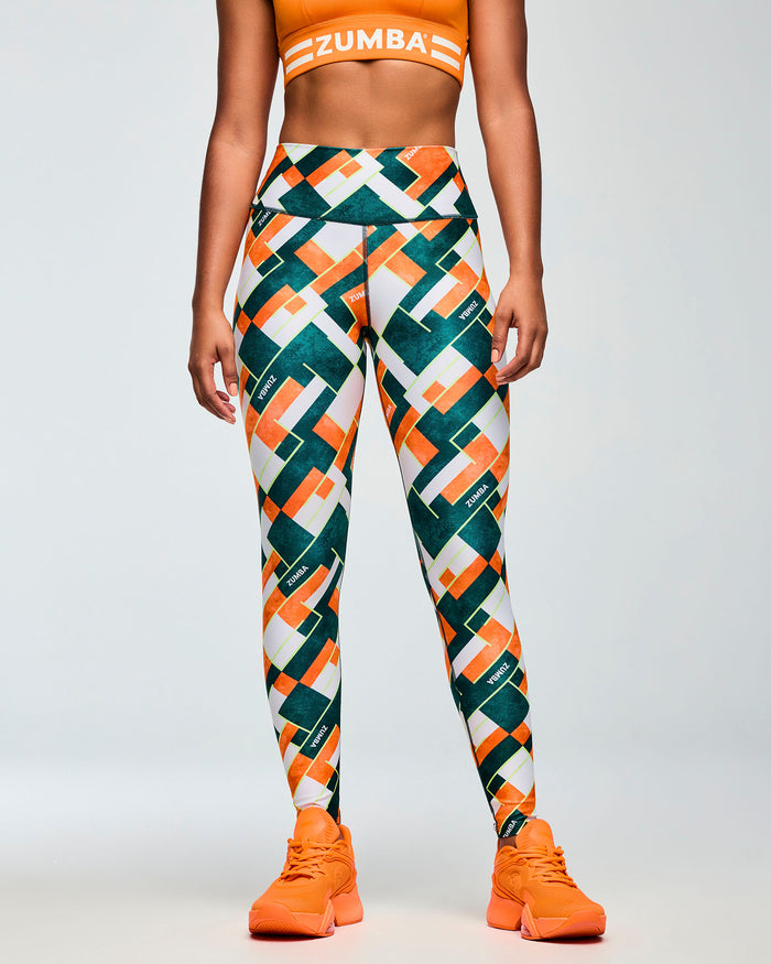 White/Orange # Class of 2001 High Waisted Ankle Leggings - Dark Blue/Orange