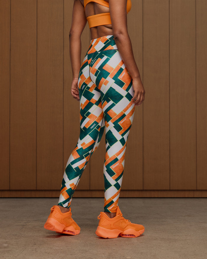 White/Orange # Class of 2001 High Waisted Ankle Leggings - Dark Blue/Orange