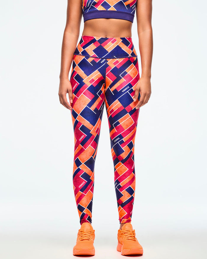 Dark Blue/Orange # Class of 2001 High Waisted Ankle Leggings - Dark Blue/Orange