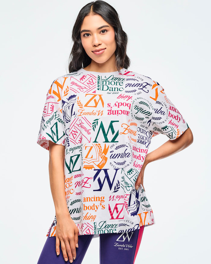 White/Orange # Class of 2001 Oversized Crew Neck Top
