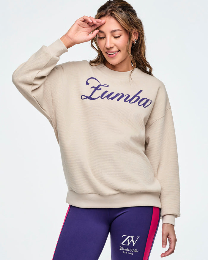 Beige # Class of 2001 Oversized Pullover Waffle Sweatshirt