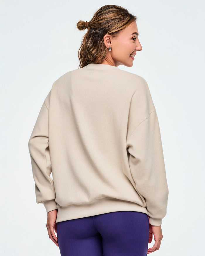 Beige # Class of 2001 Oversized Pullover Waffle Sweatshirt