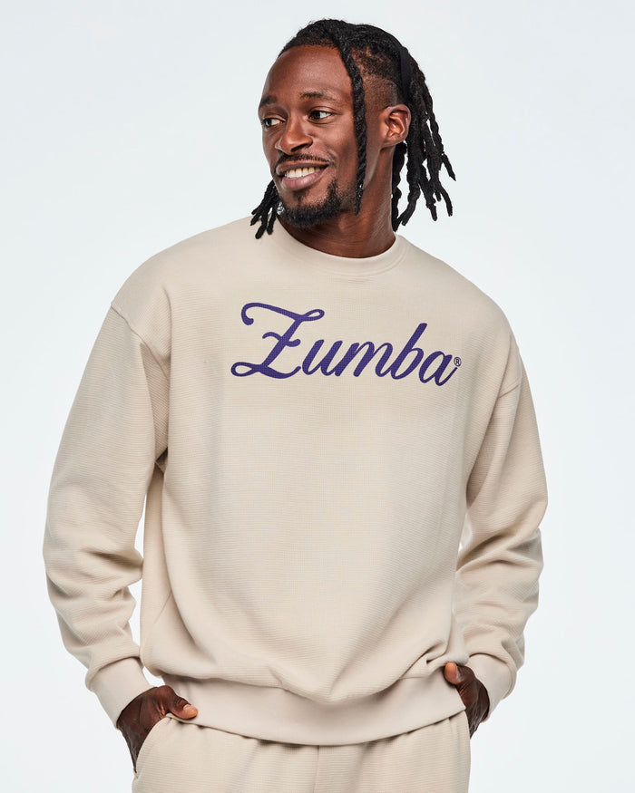 Beige # Class of 2001 Oversized Pullover Waffle Sweatshirt