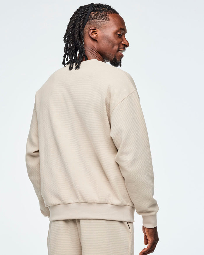 Beige # Class of 2001 Oversized Pullover Waffle Sweatshirt