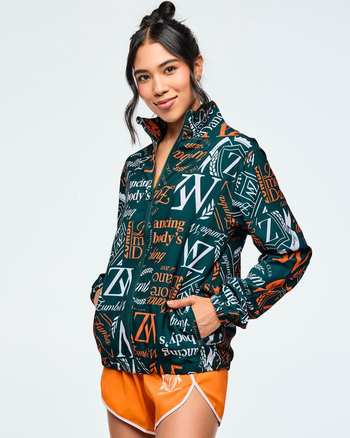 Dark Green/Orange # Class of 2001 Unisex Mock Neck Woven Jacket
