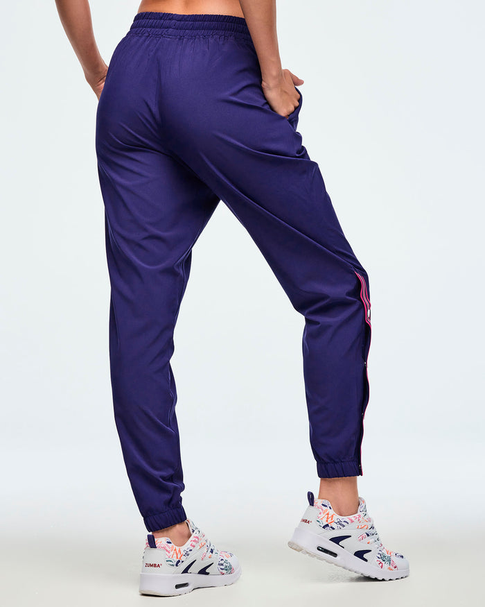Soft Navy # Class of 2001 Woven Track Pants With Side Snaps