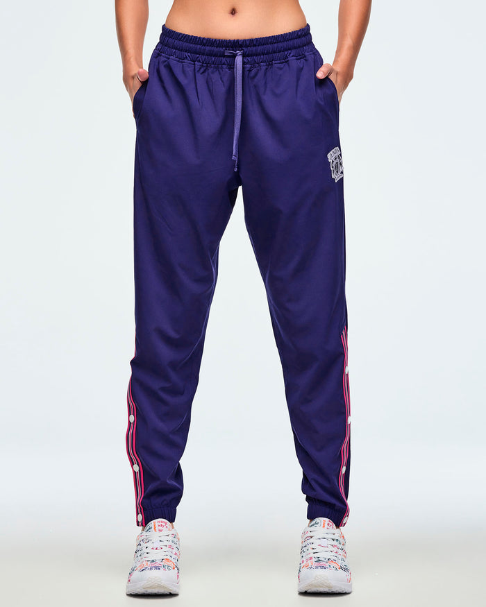Soft Navy # Class of 2001 Woven Track Pants With Side Snaps