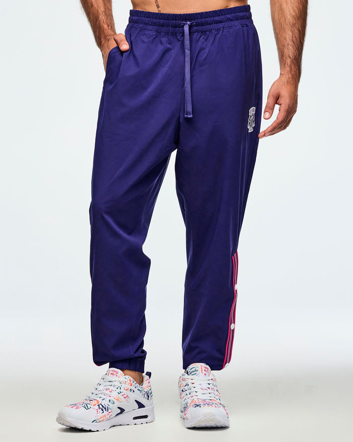 Soft Navy # Class of 2001 Woven Track Pants With Side Snaps