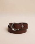 The front view of the Southern Tide Classic Leather Belt by Southern Tide - Dark Brown