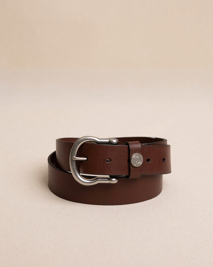 The front view of the Southern Tide Classic Leather Belt by Southern Tide - Dark Brown