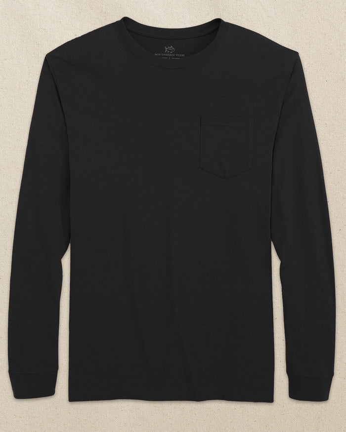 The front view of the Southern Tide Classic Long Sleeve Pocket T-Shirt in Black by Southern Tide - Black