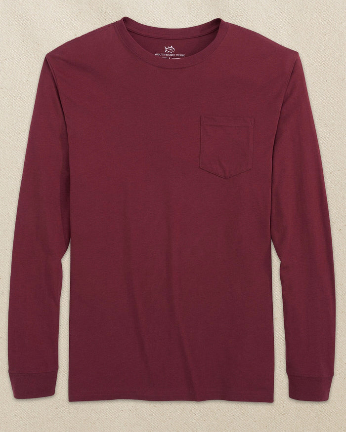 The front view of the Southern Tide Classic Long Sleeve Pocket T-Shirt in Chianti by Southern Tide - Chianti