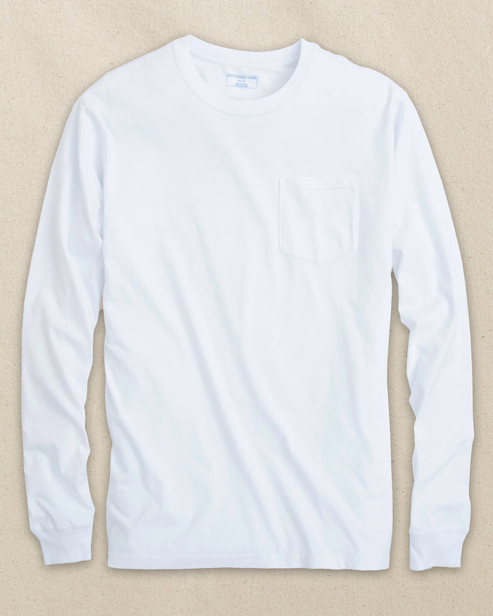 The front view of the Southern Tide Classic Long Sleeve Pocket T-Shirt in Classic White by Southern Tide - Classic White