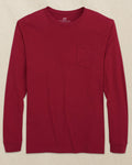 The front view of the Southern Tide Classic Long Sleeve Pocket T-Shirt in Crimson by Southern Tide - Crimson